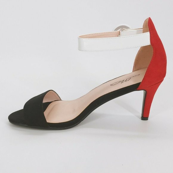 Midnight Velvet Womens Tri Colored Sandals Pumps Buckle Black Red White 10M New - Picture 2 of 11